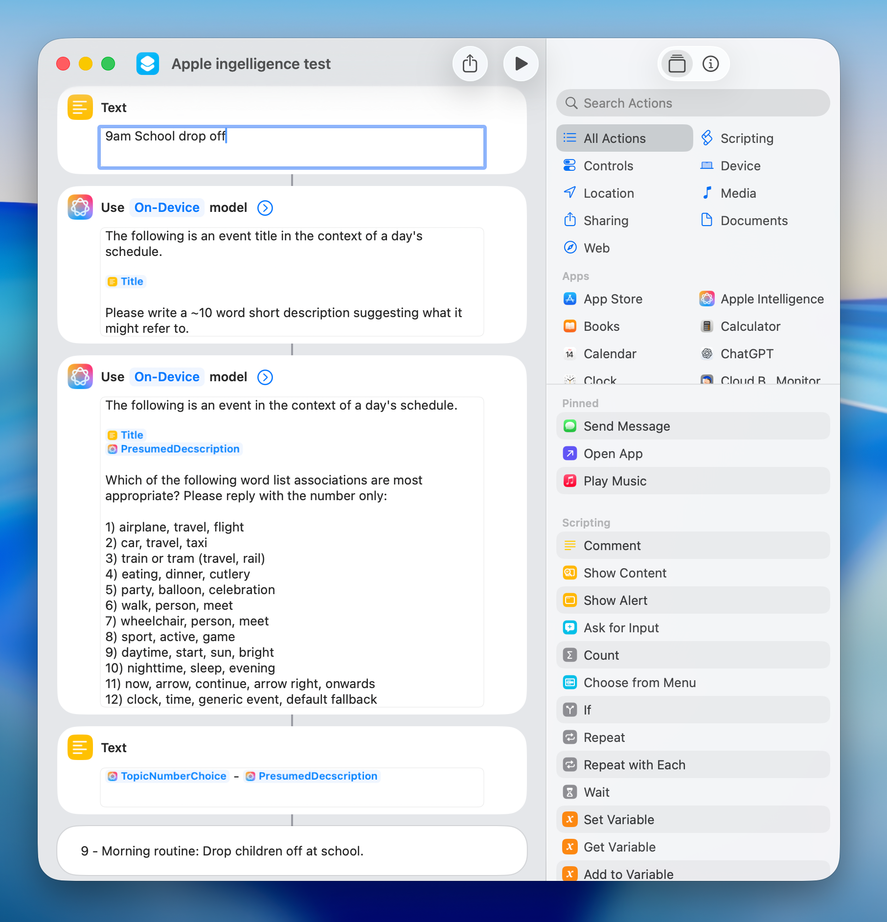 Using On-Device model in Shortcuts app