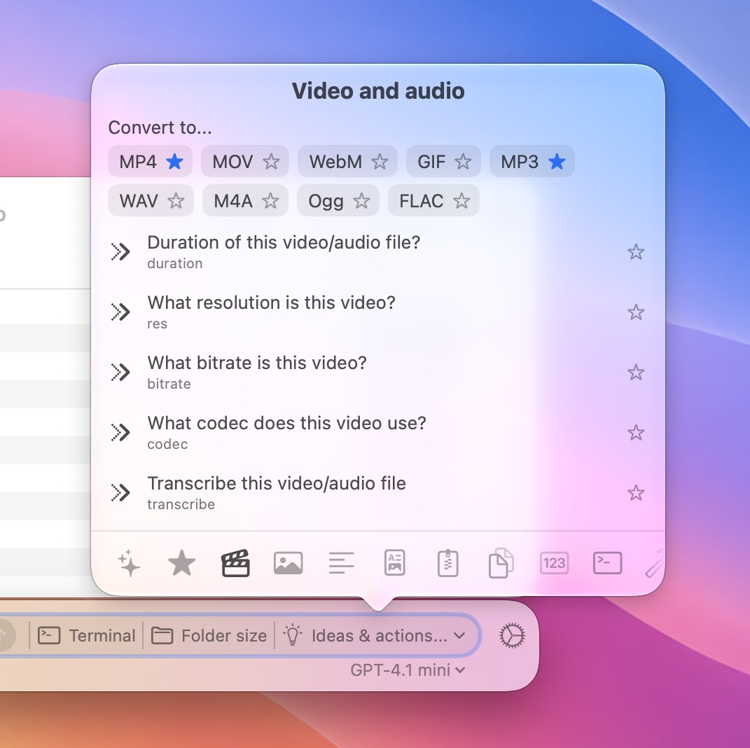 Screenshot of the Ideas & Actions panel